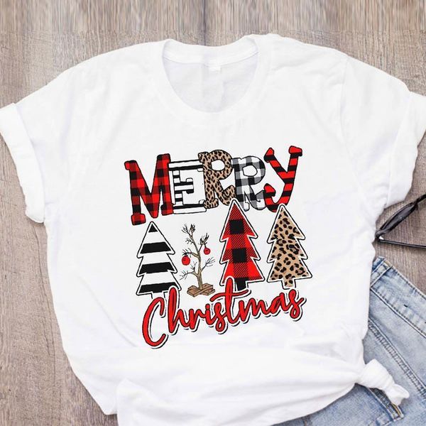

women graphic leopard plaid tree kawaii short sleeve merry christmas print lady tees clothing female t shirt t-shirt, White