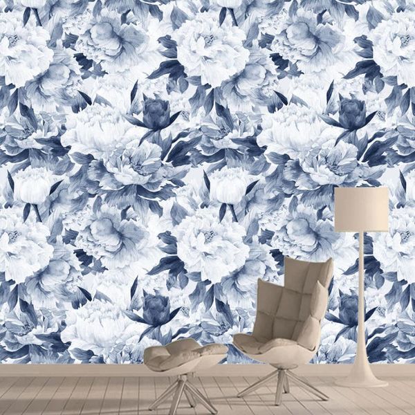 

wallpapers custom blue rose floral wall papers home decor for living room bedroom non woven silk murals peel and stick sticker