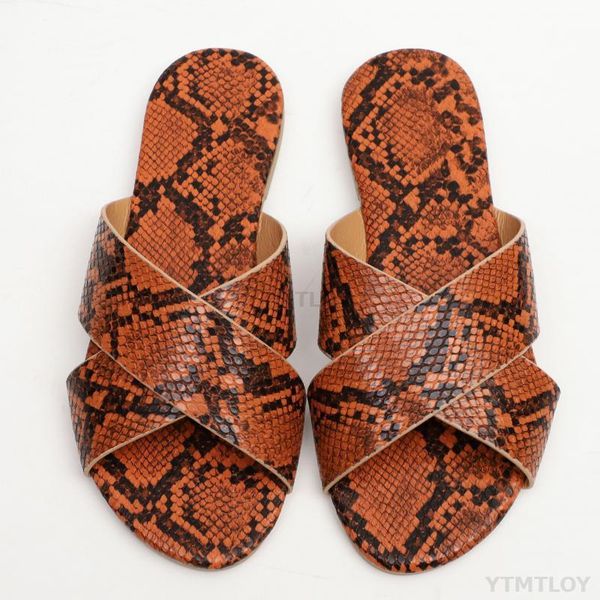 

slippers fashion summer women snake pattern flat casual slides pu leather beach sandals female flip flops 2021 ytmtloy house, Black