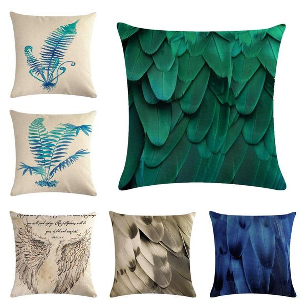 

cushion/decorative pillow printed feather pattern cushion cover geometric pillowcase linen cotton covers sofa home decor 45x45cm