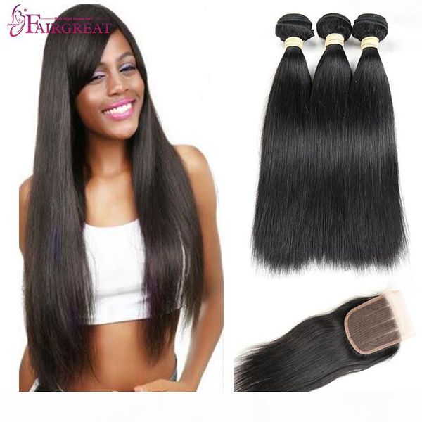 

remy indian virgin hair with closure 2 3 part 8-28inch unprocessed indian virgin straight hair human hair extensions, Black