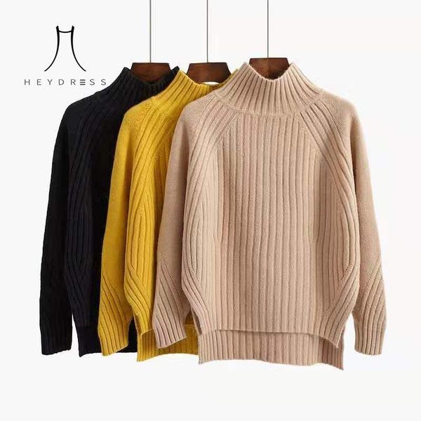 

women's sweaters heydress women autumn turtleneck vintage loose female solid pullovers casual street wear lady knitted outwears, White;black