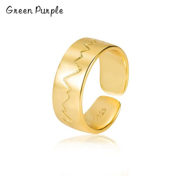 

cluster rings green purple real 925 sterling silver wave texture gold wide face ring for women party trend anel feminino fine jewelry, Golden;silver