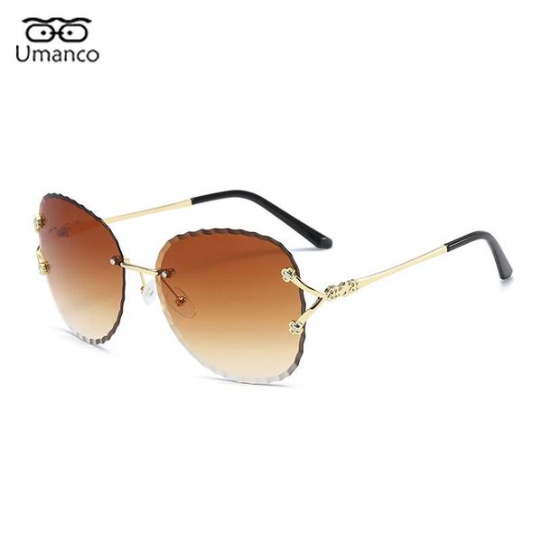 

sunglasses rimless wavy edge for women gradient uv400 eyeglasses goggles female girls driving travel outdoor beach gift glasses, White;black