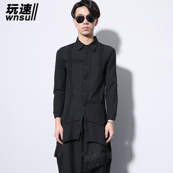 

men's clothing autumn long-sleeve shirt slim medium-long patchwork singer costumes casual shirts, White;black