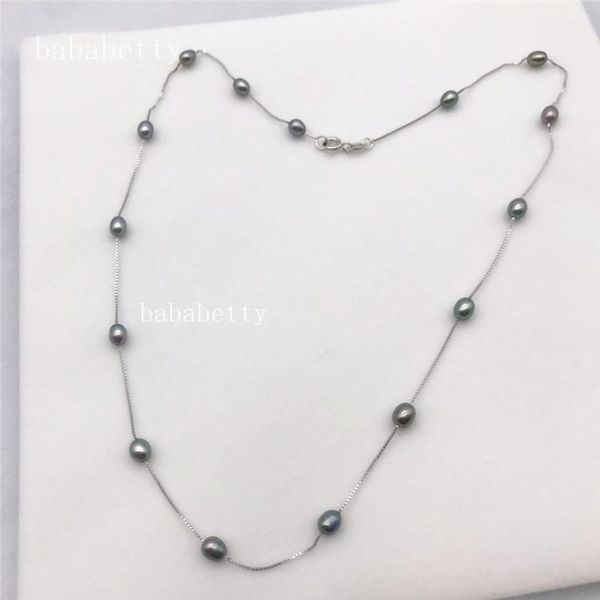 

pendant necklaces wholesale natural freshwater pearl rice grain shape black 5-6mm tibetan silver necklace