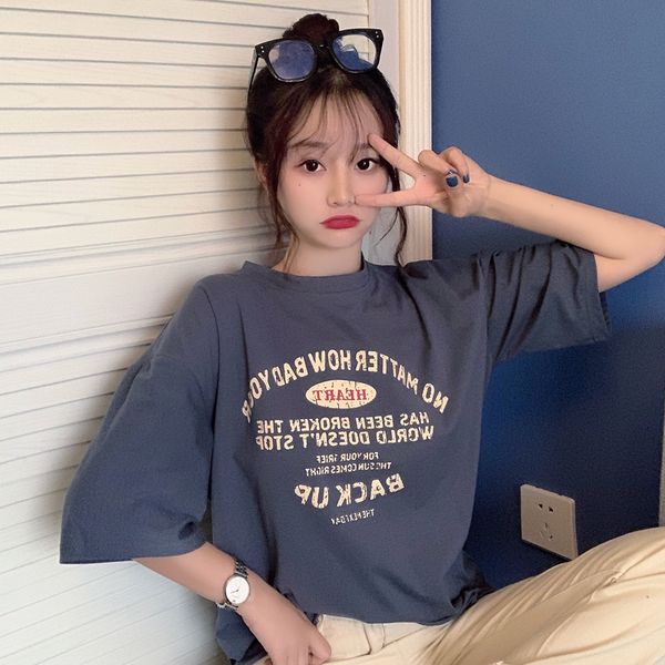 

2021 new preppy case letter print women's summer street style of harajuku single short t-shirt student 1a2j, White