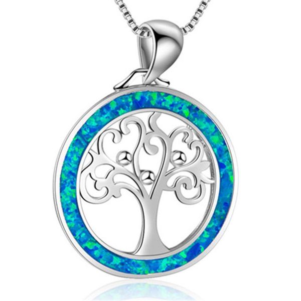 

fashion fire opal tree of life pendants necklaces women boho choker necklace statement ocean beach jewelry christmas gift, Silver