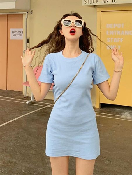 

spring summer short sleeve aline womens dress solid cute kawaii evening party slim vestidos, Black;gray