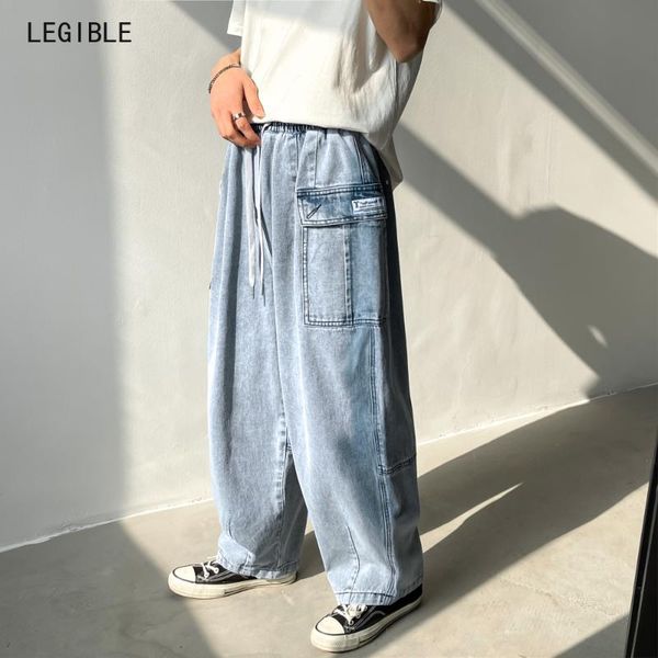 

men's jeans legible 2021 casual baggy straight men trouser loose fashion male denim jean pants, Blue