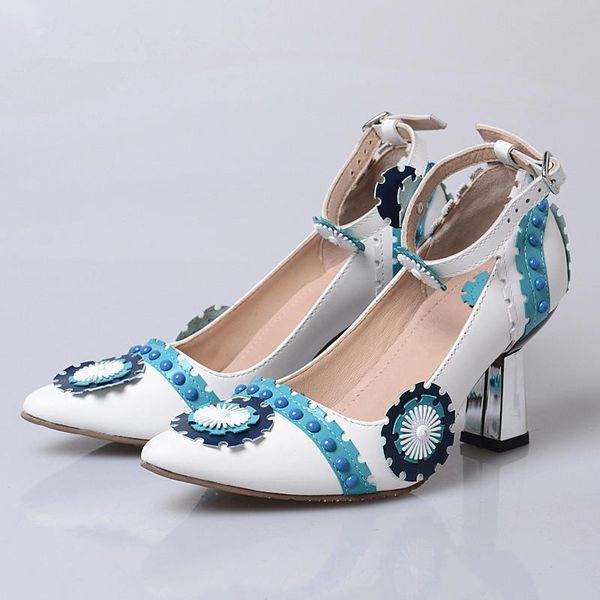 

dress shoes blue vintage flowers appliques high heels pointed toe women pumps female ankle strap stiletto valentine, Black