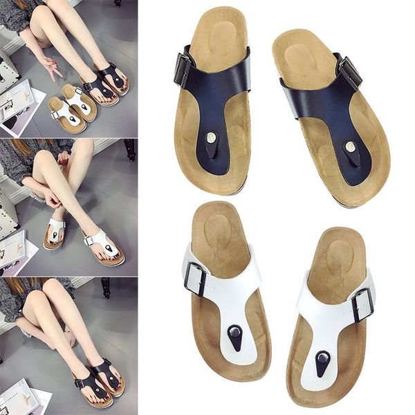 

slippers women thong artificial pu sandals wear resistant non-slip beach, Black