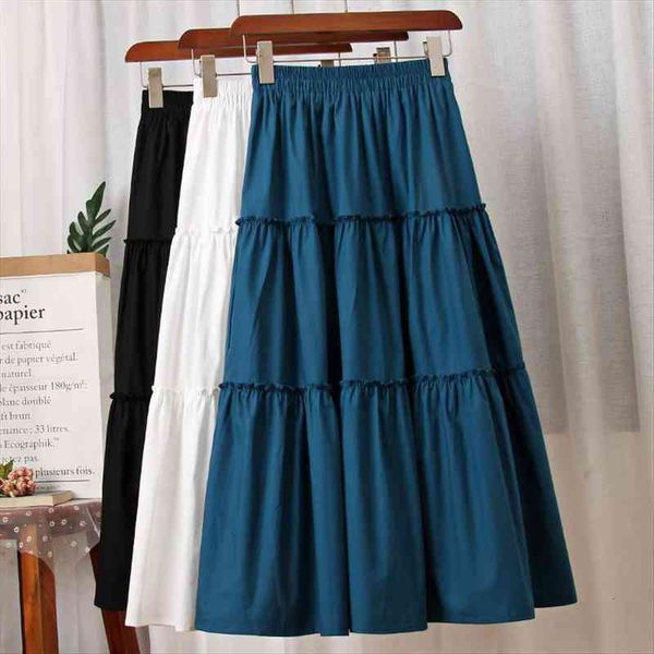 

fungus spring summer korean style women skirt large swing a line high waist slim cotton cake for, Black