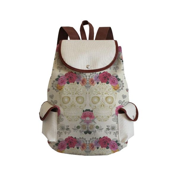 

backpack cool fashion school bag rose skull print drawstring trend linen cartoon eco book portable storage