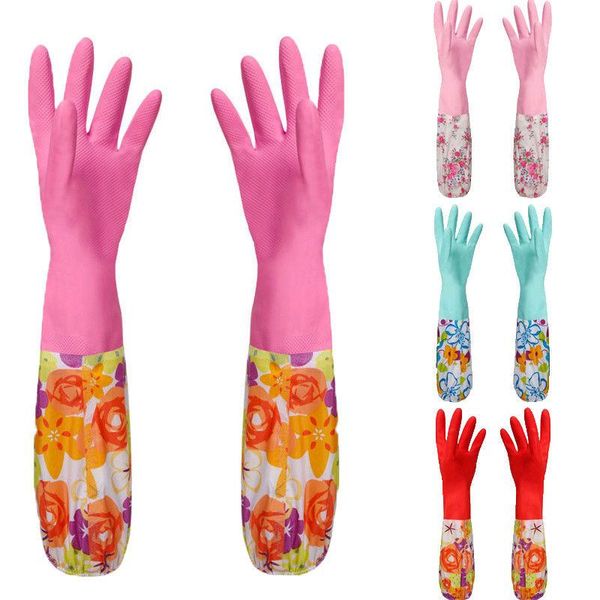 

disposable gloves 1xpair velvet rubber long warm home kitchen dish winter washing cleaning