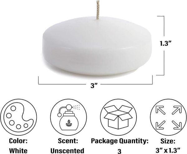

candles 3pcs/set white floating for pool parties remance bathtub decor smoke 7.5cm/3inch diameter 3.5cm/1.3inch height