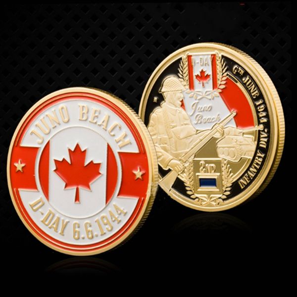 

2pcs non magnetic day d normandy juno beach military craft canadian 2rd division gold plated 1oz commemoration collectible coin collectibles