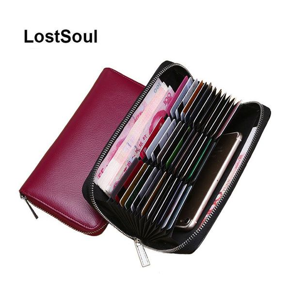 

card holders lostsoul rfid id leather natural wallet for s and money multifunctional holder long purse tarjetero, Brown;gray