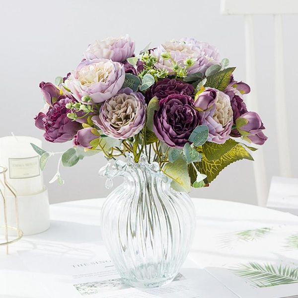 

decorative flowers & wreaths immortal flower no fade ornamental faux silk false peony bouquet everlasting easy-care eco-friendly home decora