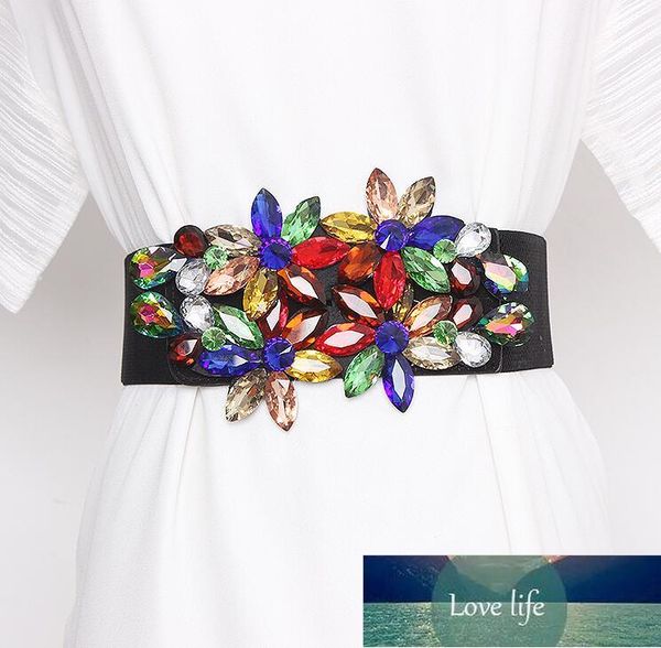 

women's runway fashion rhinestone beaded elastic cummerbunds female dress corsets waistband belts decoration wide belt r2968 factory pr, Black;brown