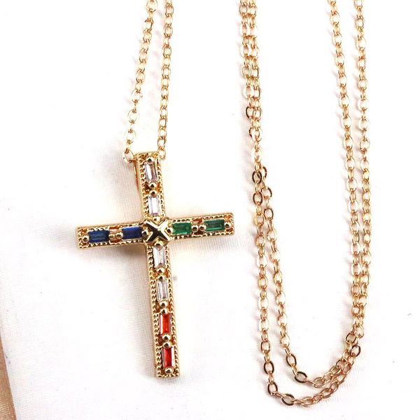 

pendant necklaces copper gold-plated micro-inlaid rectangular zircon crucifix necklace with gold plating jewlery gift for men women, Silver