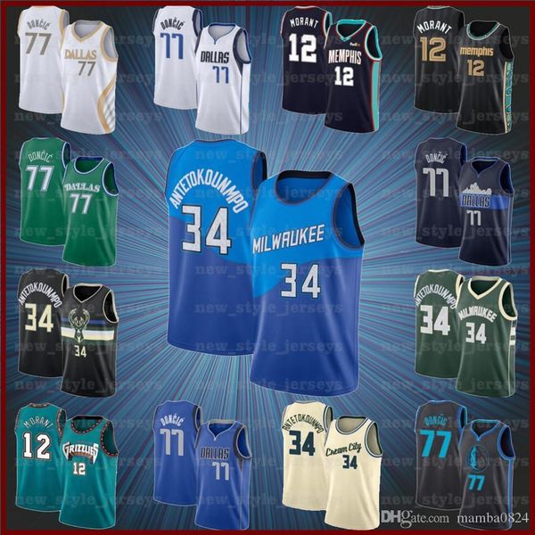 

ncaa doncic 34 giannis 12 ja antetokounmpo morant 77 luka dallas mavericks vancouver grizzlies basketball jerseys, Black;red