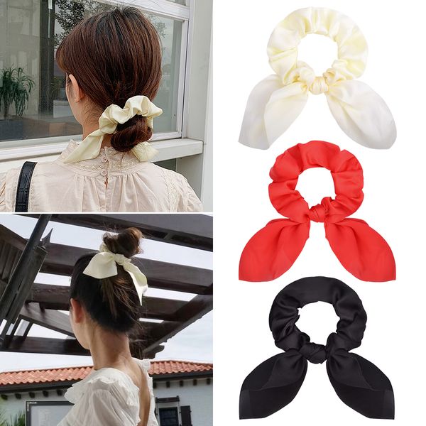 

fashion women rabbit ear solid colors hair bands bunny hair scrunchies girl's hair tie accessories ponytail holder, Pink