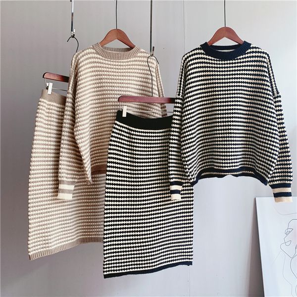

autumn 2021 new knitted two pieces women warm sweater and pullovers with skirt tricot pull femme 3zsr, White