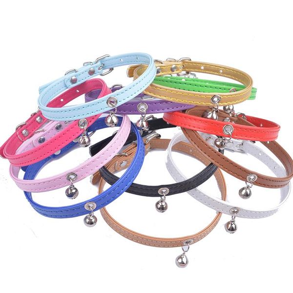 

cat collars & leads soft pu leather collar with bell solid puppy for small medium dog accessories chihuahua pet products