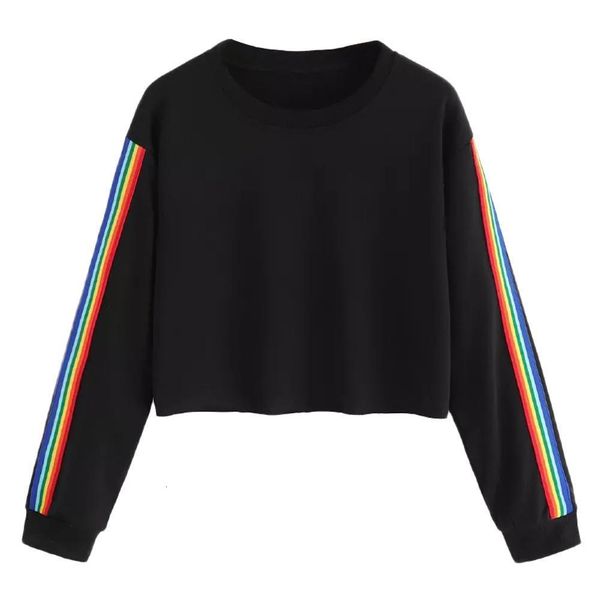 

sweatshirts women fashion rainbow patchwork long sleeve o neck casual pullover harajuku black short autumn gothic#y3