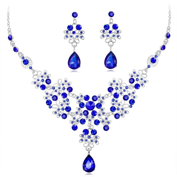 

earrings & necklace multiple colors water drop wedding bridal formal party prom jewelry sets crystal rhinestone brides, Silver