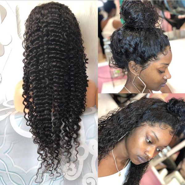 

oulaer 180 density curly 360 lace frontal human hair wigs for black women with baby hair pre plucked brazilian virgin hair, Black;brown