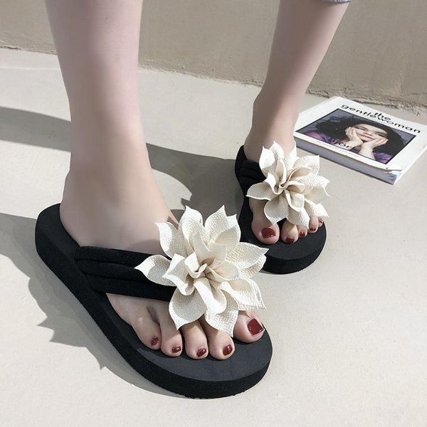 

slippers summer beach slides women flat woman shoes flip flops sandals ladies fashion female flower, Black