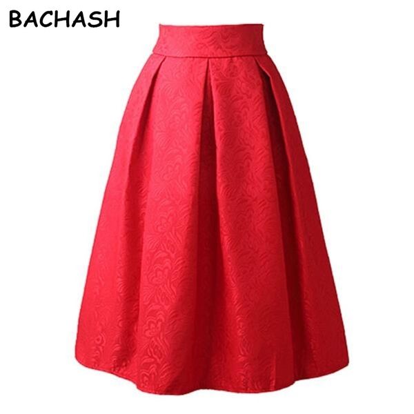 

bachash new faldas 2021 summer style vintage skirt high waist work wear midi womens fashion red black jupe femme saias 210309