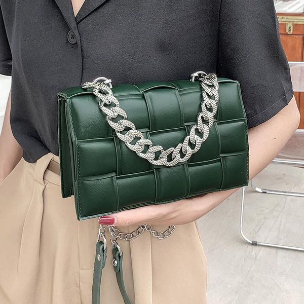 

evening bags small leather weave shoulder for women 2021 luxury chain messenger bag square lady tote crossbody simple flap handbags