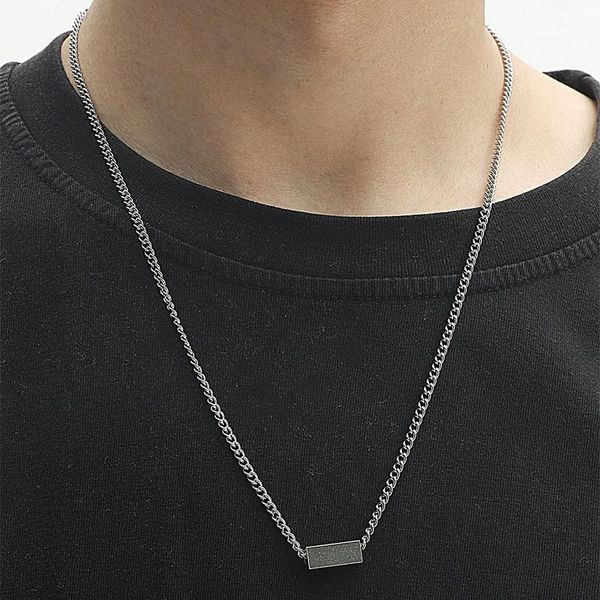 

pendant necklaces trendy stainless steel geometric rectangle necklace for women men simple charm classic jewelry gifts, Silver