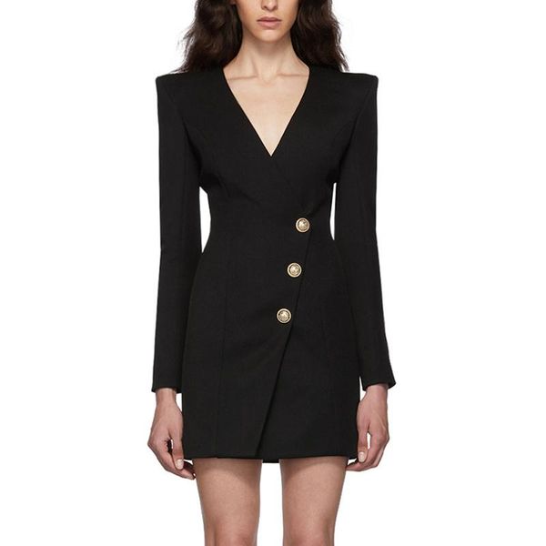 

casual dresses 2021 est designer dress women's long sleeve v-neck lion buttons embellished wrap, Black;gray