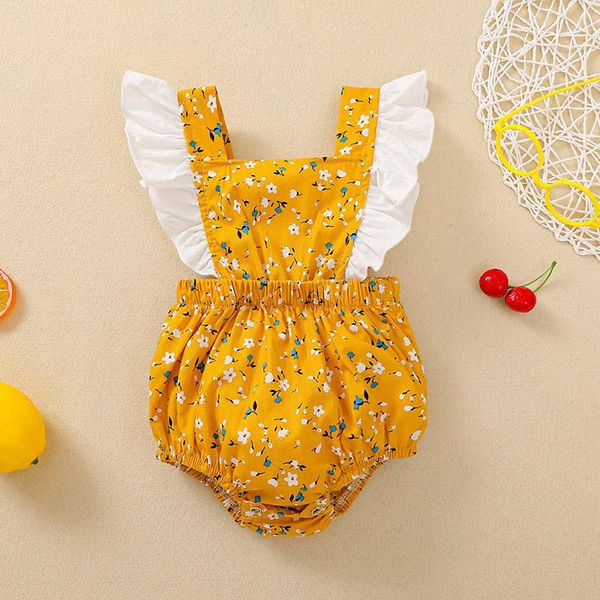 

jumpsuits born baby girl sleeveless romper flower print ruffle decoration elastic band jumpsuit one-piece summer clothing, Blue