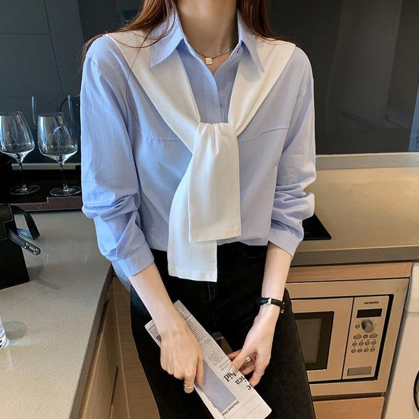

women's blouses & shirts age reducing shawl long sleeve shirt for women to wear versatile 2021 korean loose design in early spring, White