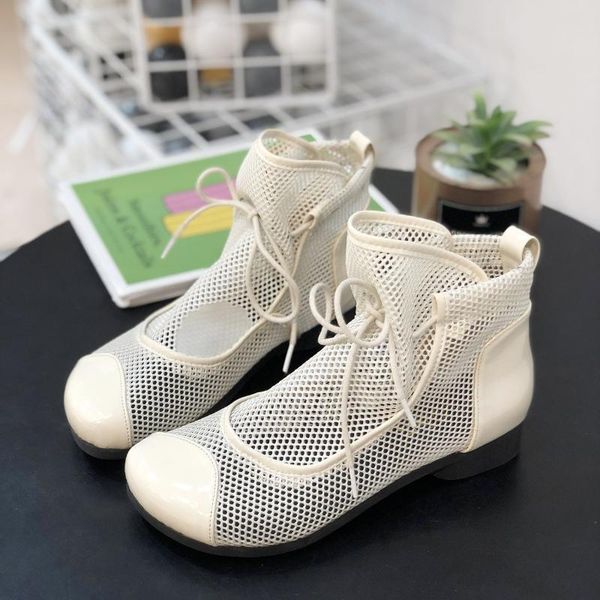 

oeing 2021 summer sandals women ankle boots handmade lace up hollow out sandals block heel women's shoes woman zapatos de mujer, Black