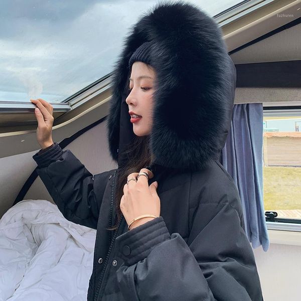 

women's down & parkas 2021 long winter jacket warm hooded cotton parka coat casual loose big fur collar, Black