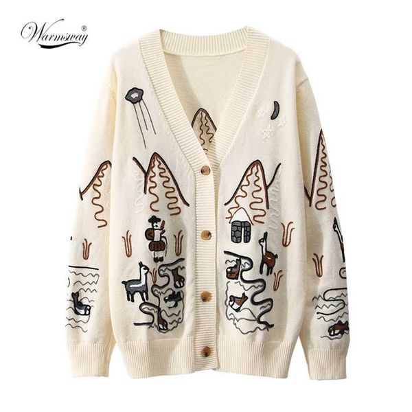 

spring fashion embroidery v-neck oversized cardigan long sleeve single breasted button knitted sweater c-092 211018, White;black