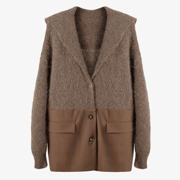 

women's wool & blends winter simple fashion personality patchwork knitted coat loose single breasted cardigan women color matching bb17, Black