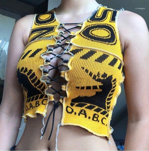 

fashion women's wrapped shirt sleeveless fall v-neck party club hollow lace-up letters printed clothes1, White