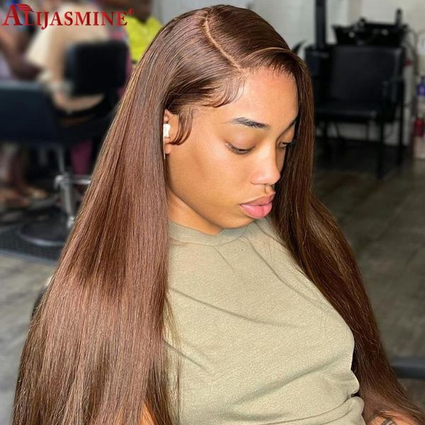 

lace wigs 150% density brazilian remy 13x6 front human hair #4 brown straight for women wig pre plucked, Black;brown