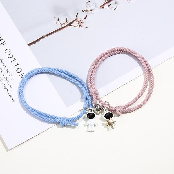 

link, chain romantic white black astronaut paired bracelet for lovers distance magnet couple elastic rope braided string
