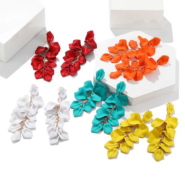 

s925 silver needle red acrylic rose petal long earrings female multicolor fashion temperament