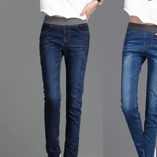 

velvet high waist jeans women pants slim elastic warm vintage jean femme denim pencil pants 2020 thick skinny jeans winter g3, Blue