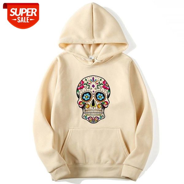 

xin yi fashion brand men's hoodies colored skull printing blended cotton spring autumn male casual hip hop hoodies sweatshirts #c29b, Black