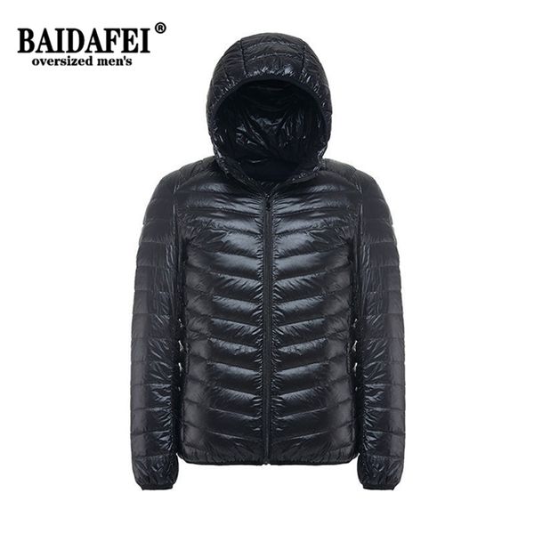 

plus size 6xl 7xl 8xl 9xl men's ultralight packable hooded down jacket puffer down coats spring autumn male light coat 211021, Black